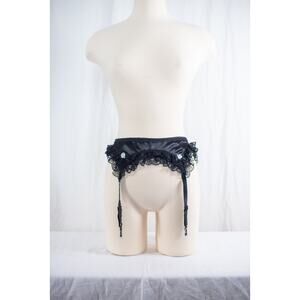 Vintage Fredericks of Hollywood Black Lace Garter Belt, NWT Floral Lingerie, Med